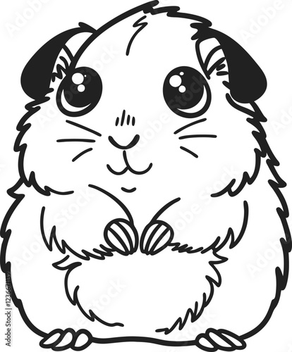 Cute guinea pig line art illustration, adorable pet drawing, black and white vector design