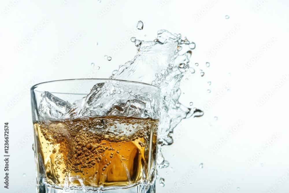 Delicious cold brew splashing in a clear glass on a bright white background with exquisite detail and vibrant realism Delicious cold brew splashing in a clear glass on a bright white background with exquisite detail and vibrant realism