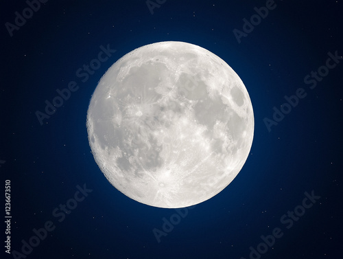 A large, full moon is shining brightly in the night sky
