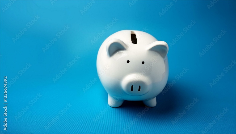 White piggy bank for saving money, blue background. White piggy bank for saving money, blue background.