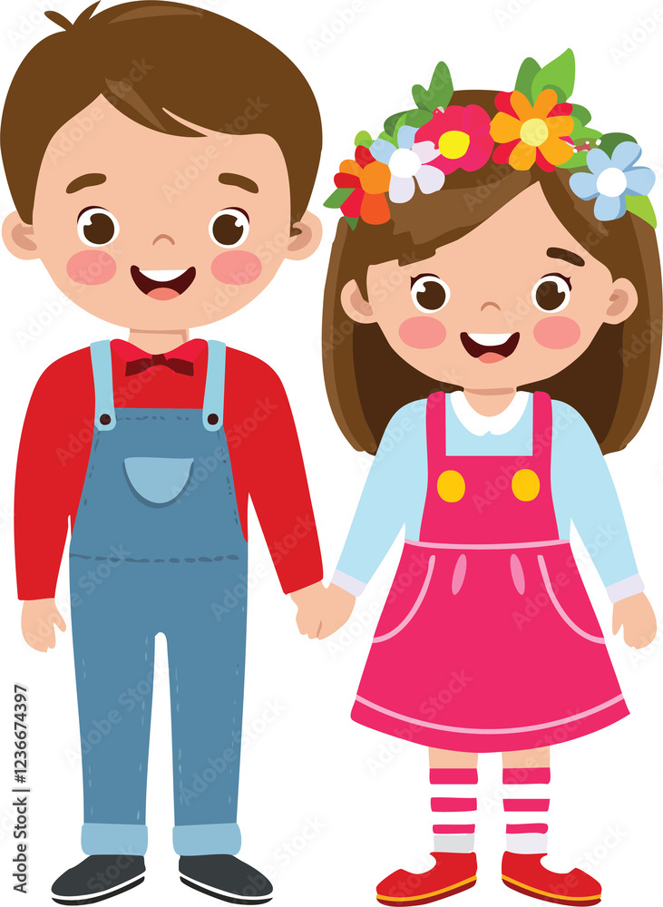 children with flowers Illustration of a boy and girl in a Valentine's Day theme. felt, with flowers on the head children with flowers Illustration of a boy and girl in a Valentine's Day theme. felt, with flowers on the head