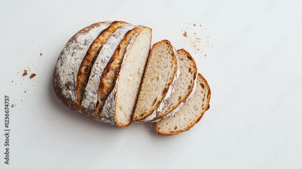 Freshly baked round Bread isolated on white background. Sliced, cutted wheat bread. Bakery, rustic traditional food concept. Top view
Freshly baked round Bread isolated on white background. Sliced, cutted wheat bread. Bakery, rustic traditional food concept. Top view