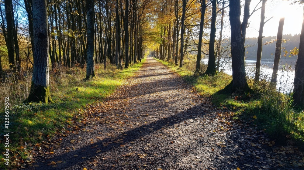Fototapeta premium A path through a forest with trees on both sides