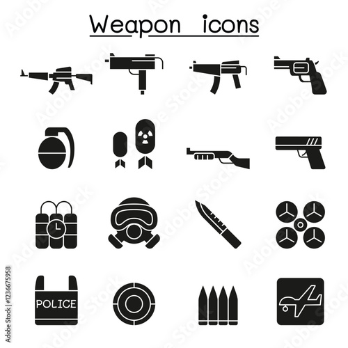 Gun & Weapon icon set in thin line style