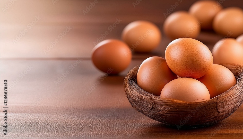 Concept of fresh and natural farm product - eggs, space for text Concept of fresh and natural farm product - eggs, space for text