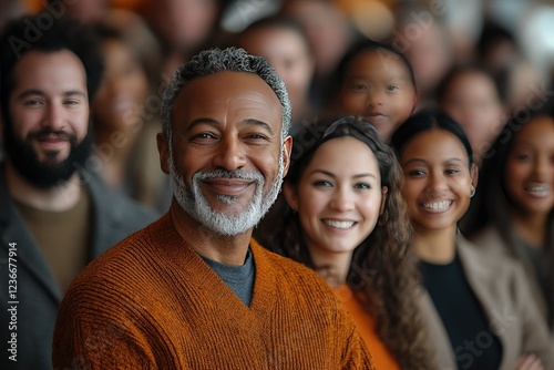 Diverse Group Portrait: Smiling People in Warm Lighting