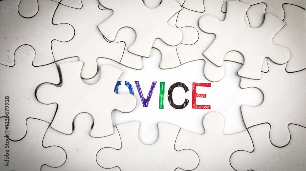 Advice. Revealing the word by removing the puzzle pieces. Stop motion, 4K Advice. Revealing the word by removing the puzzle pieces. Stop motion, 4K
