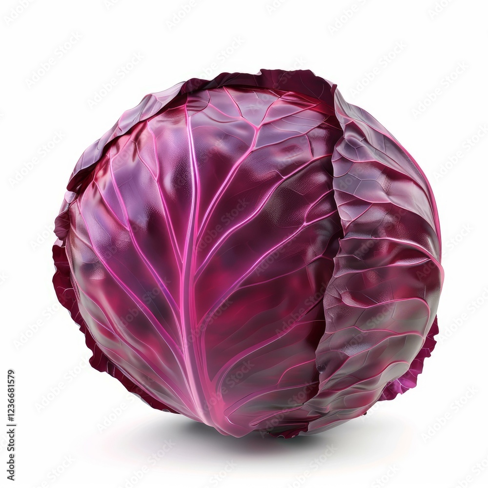 Obraz premium Ripe red cabbage with vibrant purple leaves, isolated on a white background, creating a striking image of healthy, fresh produce