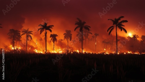 Inferno: Burning Palms Under a Fiery Sky