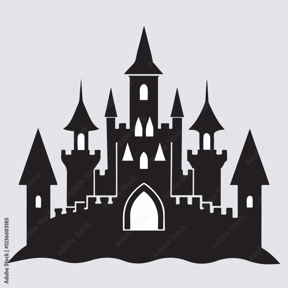medieval castle silhouette vector art illustration, castle in the night medieval castle silhouette vector art illustration, castle in the night