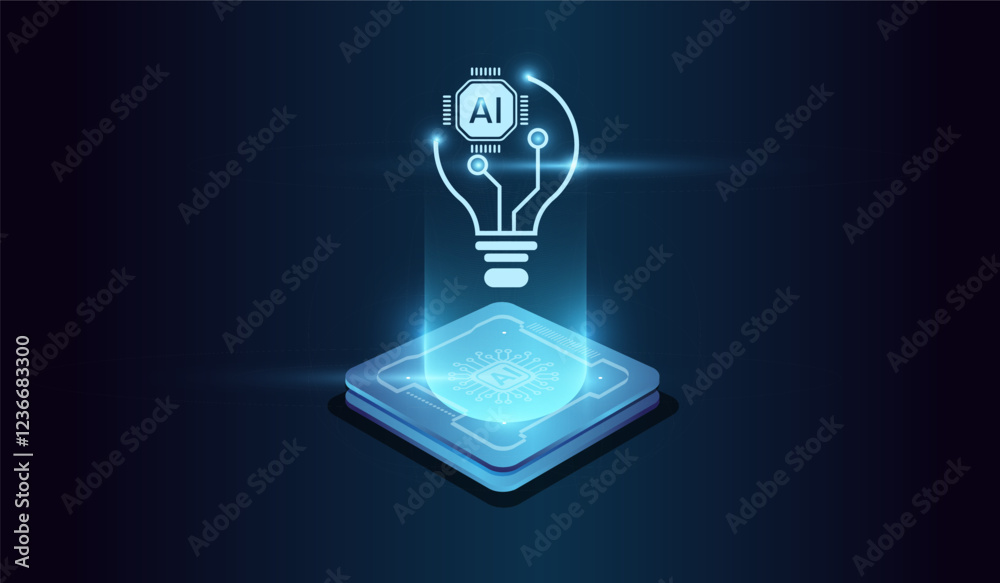 Artifical intelligence technology concept on Brightly glowing AI chip with light circuit board on technology vector. Computer microchip for Abstract digital vector illustration Artifical intelligence technology concept on Brightly glowing AI chip with light circuit board on technology vector. Computer microchip for Abstract digital vector illustration