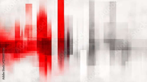 Abstract digital art featuring a blend of red and gray vertical bars on a white background