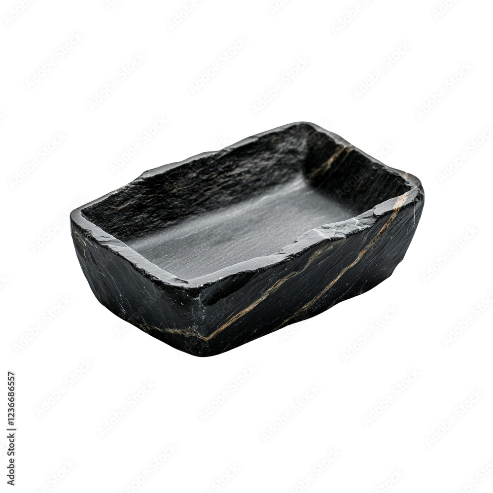 Fototapeta premium A robust, rectangular stone bowl with a textured surface and subtle color variations.