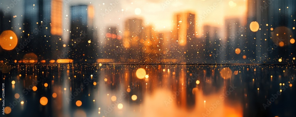 Fototapeta premium Cityscape Reflection: Golden Hour Urban Glow