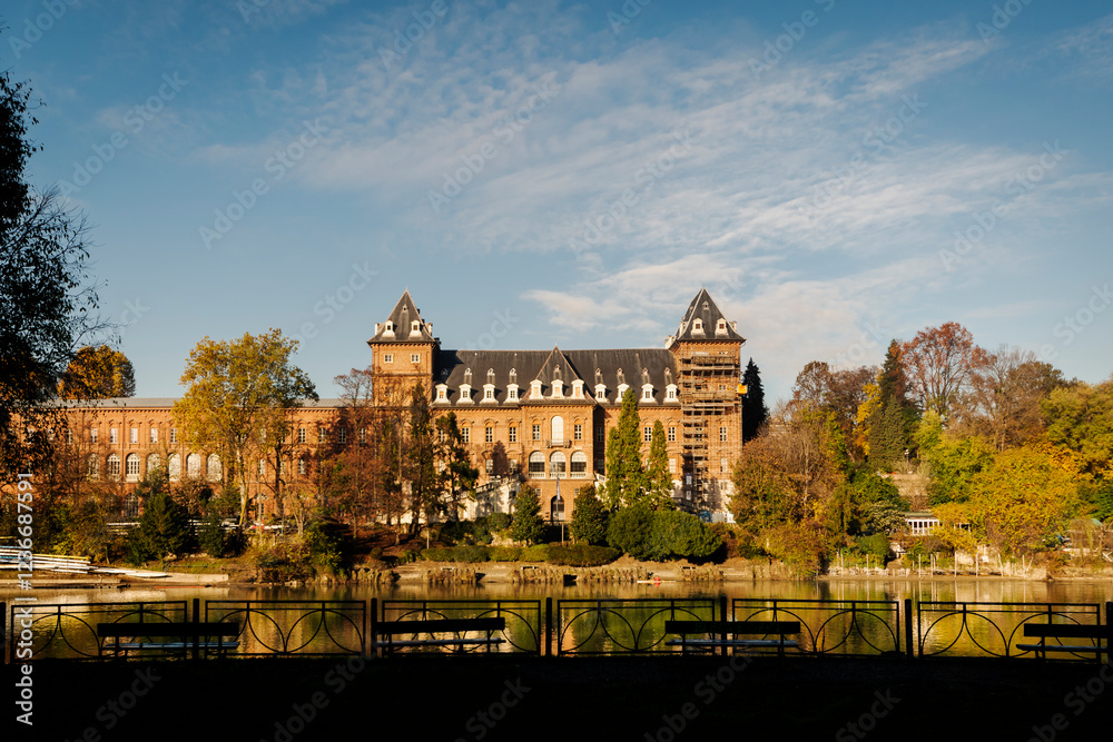 Fototapeta premium Turin,Italy. The Valentino Castle reflecting in the Po river.