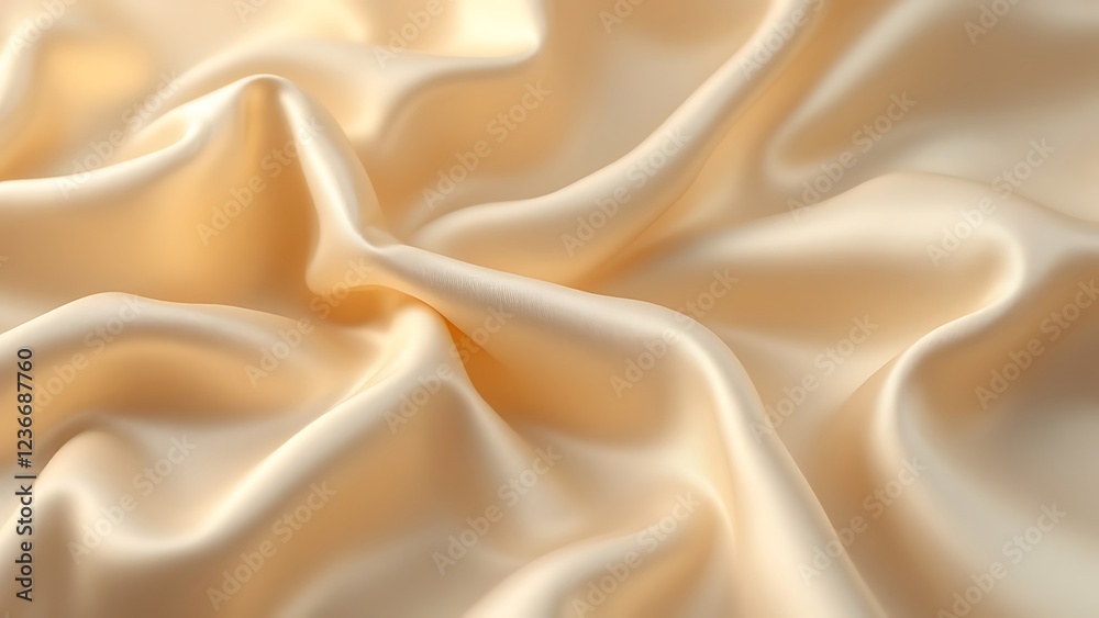 Obraz premium Soft pastel beige cream color, shiny satin silk swirl wave background banner - Abstract textile fabric material, backdrop texture for product display or text