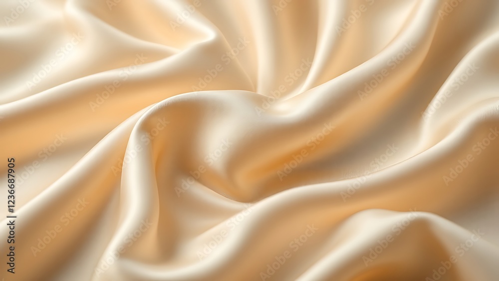 Obraz premium Soft pastel beige cream color, shiny satin silk swirl wave background banner - Abstract textile fabric material, backdrop texture for product display or text