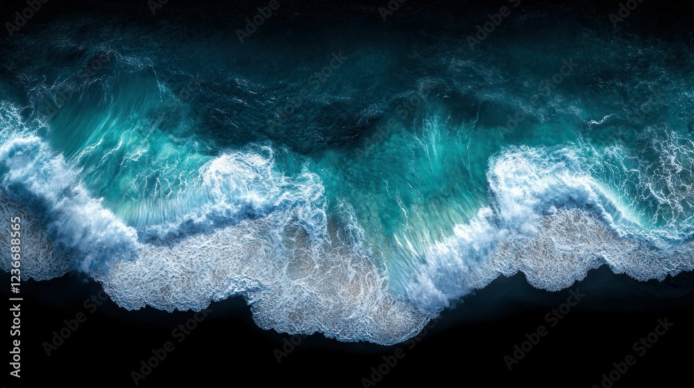 Aerial view of powerful turquoise waves crashing on dark ocean. Use Background, wallpaper, cover Aerial view of powerful turquoise waves crashing on dark ocean. Use Background, wallpaper, cover
