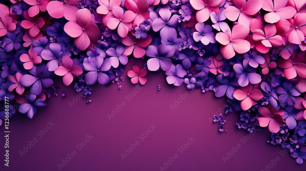 Fototapeta premium Vibrant Display of Purple Flowers in Full Bloom Surrounded by Lush Green Foliage Creating a Fresh and Inviting Atmosphere Perfect for Nature Lovers and Floral Enthusiasts to Enjoy