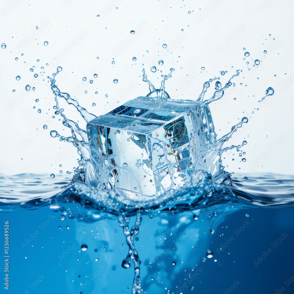 ice cube splashing into water ice cube splashing into water