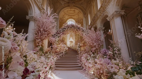 Maternity backdrop, wedding backdrop, photography background with delicate flowers and vintage wall.