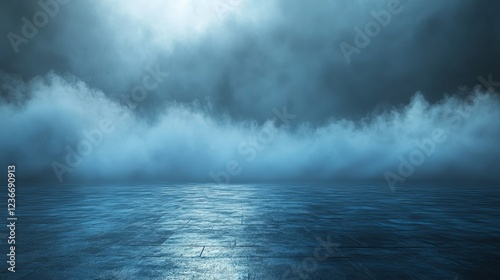 Dark Blue Room with Atmospheric Clouds and Sky for Background Wallpaper Capturing Mood and Composition for Interior Design and Digital Art Projects in Tranquil Settings