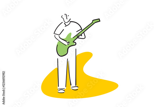 illustration of a man playing the guitar, expressing passion and emotion through music. 