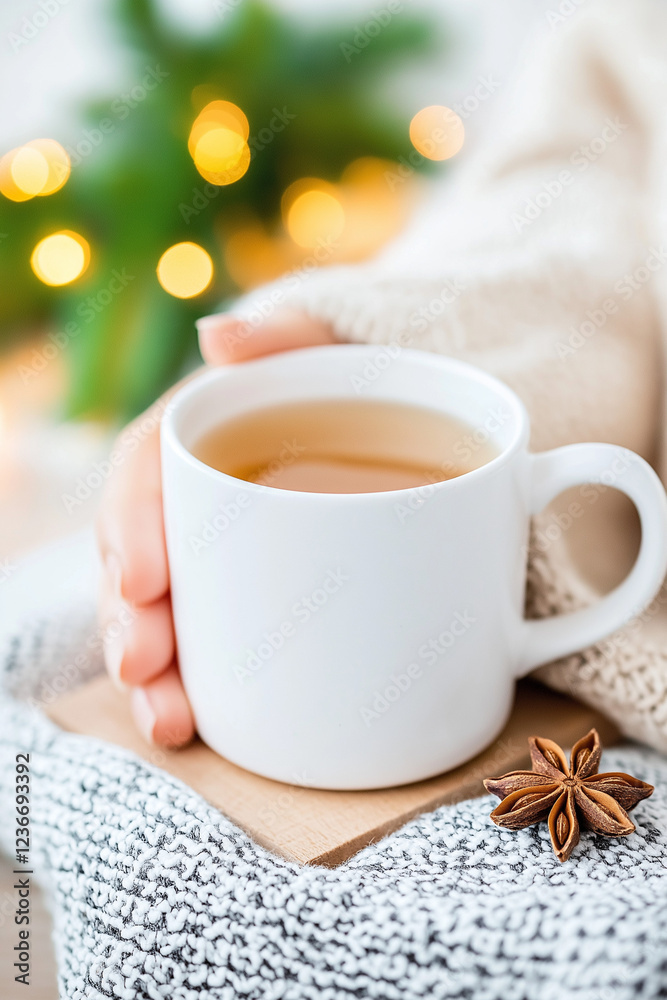 A person is holding a white mug with a tea in it A person is holding a white mug with a tea in it