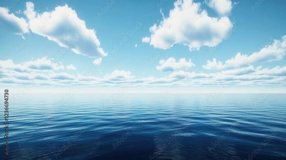 Obraz premium A vast expanse of blue ocean with white clouds in the sky, creating an endless horizon. 
