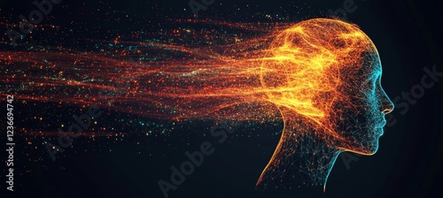 Digital Human Head With Glowing Network On An Abstract Cosmic Background. 3D Illustration.