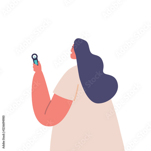 Journalist or Reporter Female Character with Dictaphone Rear View. Woman Interviewing, Live News, Visit Press Conference