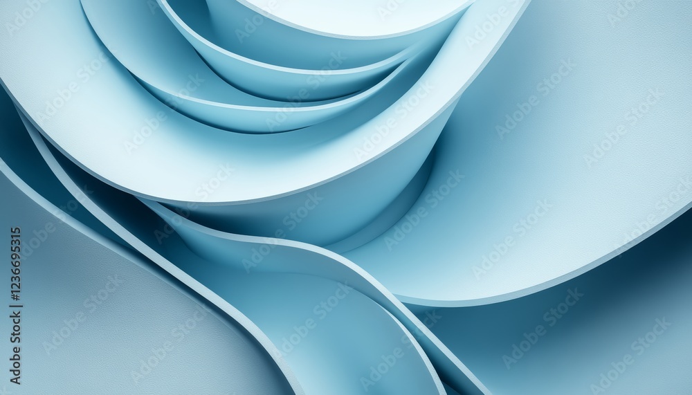 Fototapeta premium Abstract Minimalist Background, Gentle Blue Waves, 3D Low Profile Design, Elegant Texture