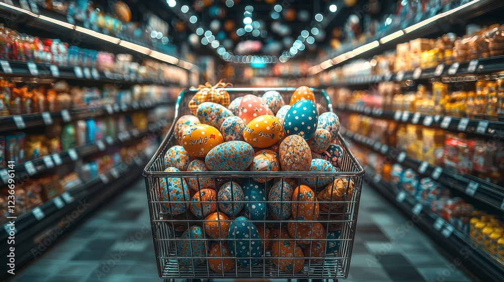 Easter egg shopping cart supermarket aisle