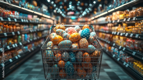 Obraz na płótnie Easter egg shopping cart supermarket aisle w salonie
