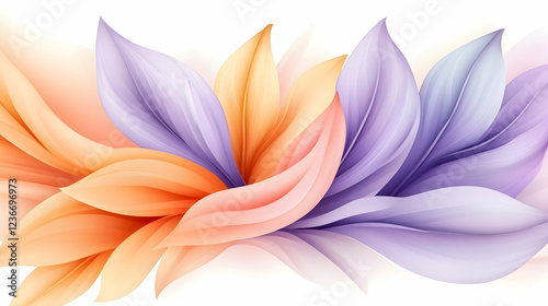 Abstract floral design, pastel leaves swirling, white background, nature illustration, ideal for website banners