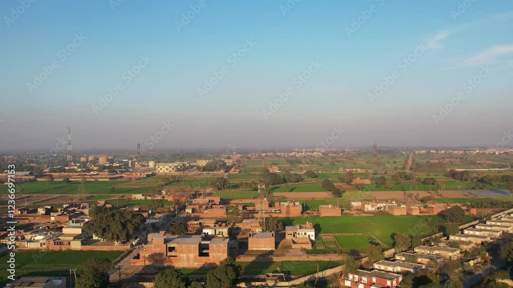 Aerial view of residential area in Gatti, Faisalabad, Pakistan in good sun light Aerial view of residential area in Gatti, Faisalabad, Pakistan in good sun light