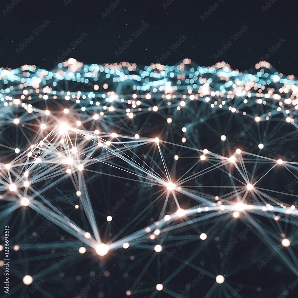 Fototapeta premium A digital illustration of a glowing interconnected network representing futuristic artificial intelligence data and technology in cyberspace