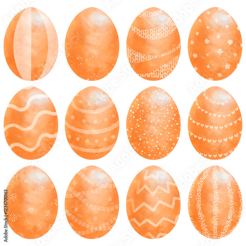 Different orange color set of easter eggs, isolated on white background