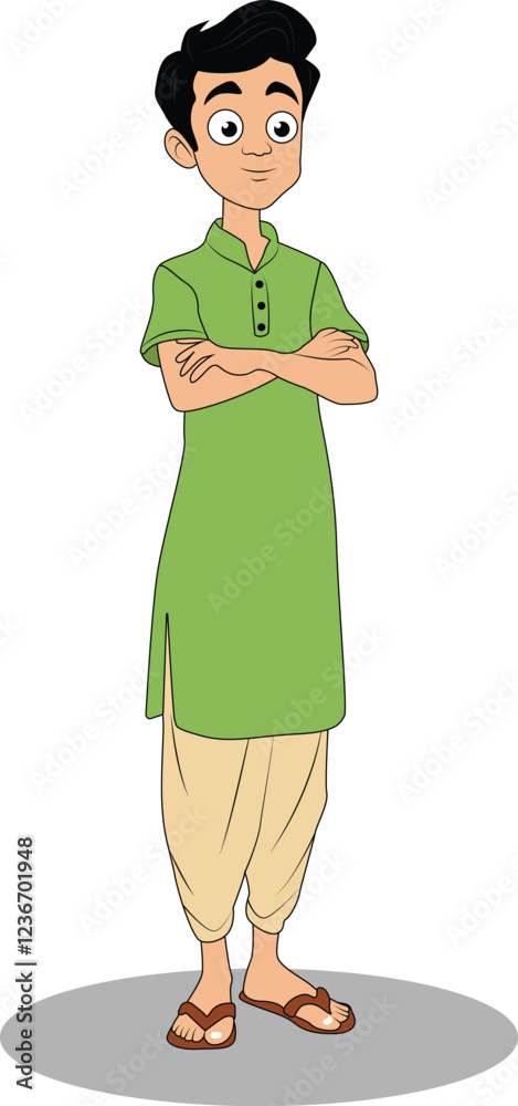Obraz premium A indian village young boy front three quarter cartoon character design
