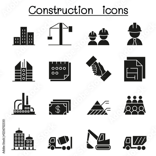 Construction icon set in thin line style