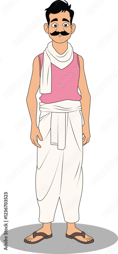 Obraz premium A indian village man with mustache cartoon character design