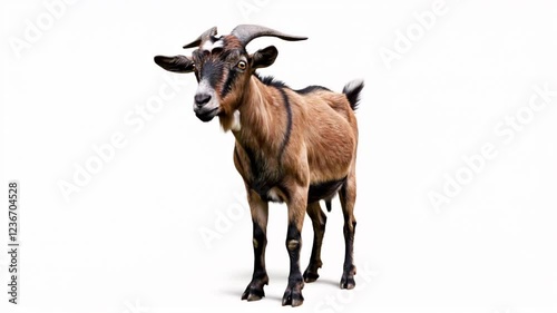 A Stunning Portrait of a Brown Goat Against a White Background: Caprine Majesty