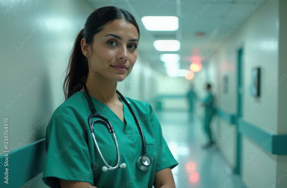 portrait of a female doctor against the backdrop of a hospital corridor portrait of a female doctor against the backdrop of a hospital corridor