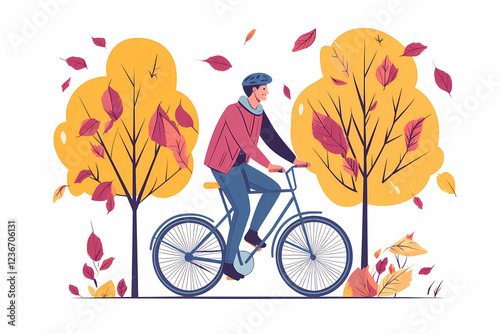 A hybrid bicycle with a sturdy frame and sleek tires stands amidst vibrant autumn foliage, showcasing its modern design and versatile features. Ideal for outdoor enthusiasts.
