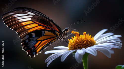 Dark butterfly on golden flower photo