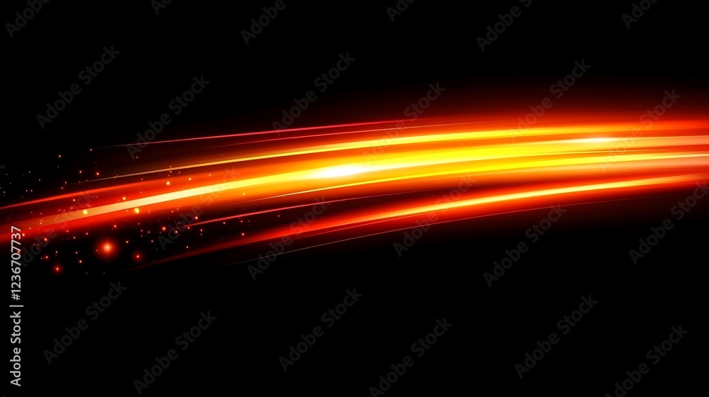Fototapeta premium Abstract Orange and Red Light Trails Across Black Background