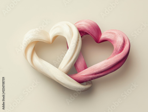 A clean minimalist flat design illustration of two intertwined hearts