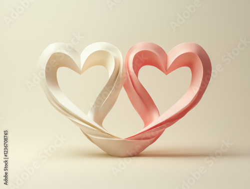 A clean minimalist flat design illustration of two intertwined hearts