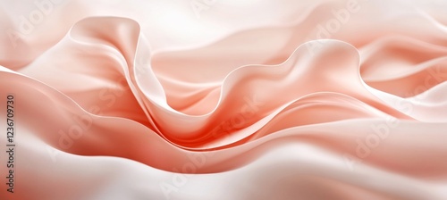 Flowing Light Peach Silk Textile Background. Elegant Satin Fabric Texture in Soft Waves. photo