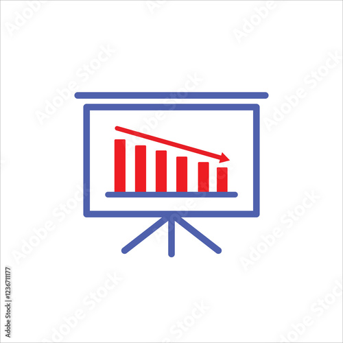 Vector arrow graph down icon, Risk line flat vector icon for mobile application, button and website design. Money loss, red line